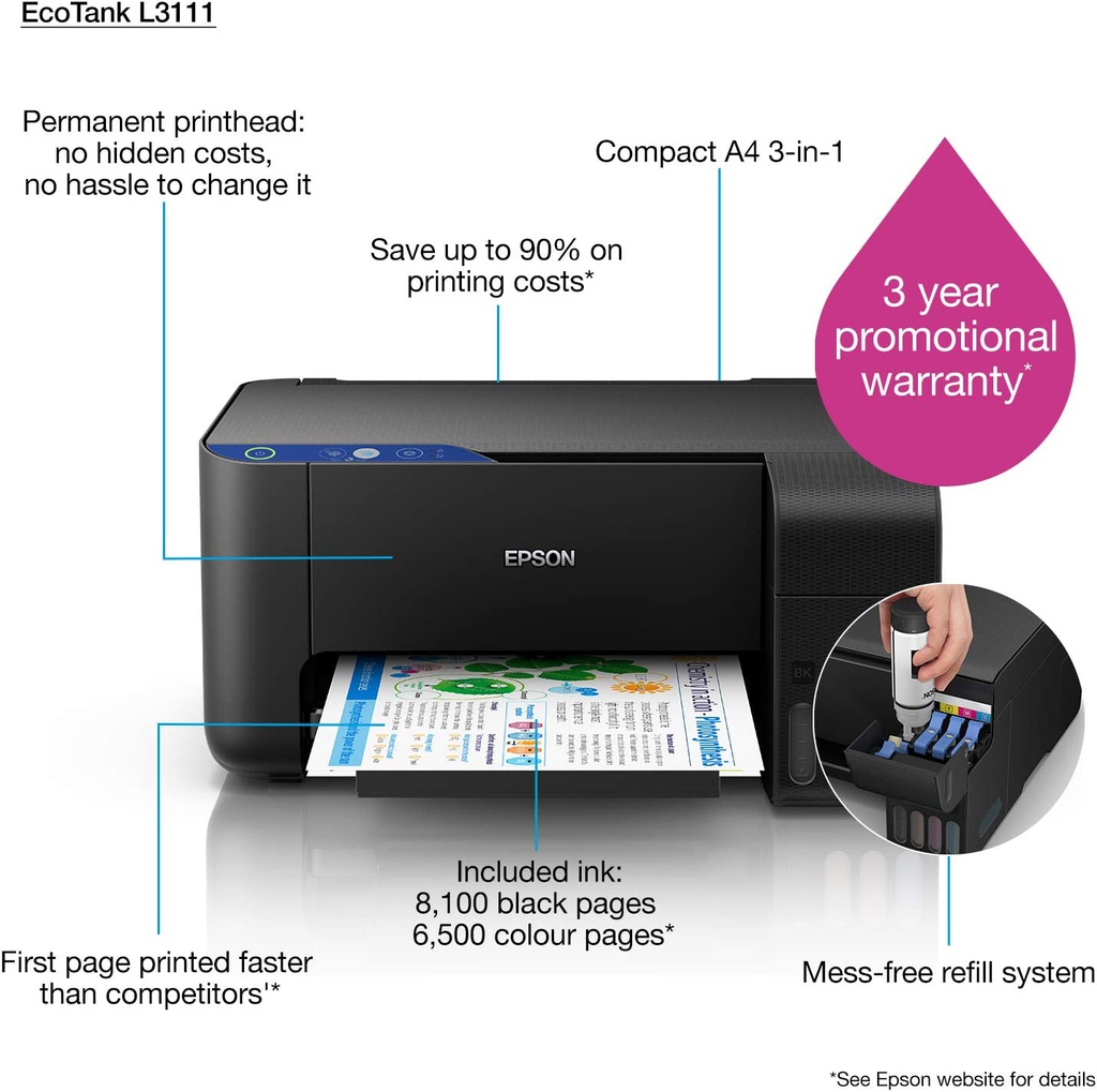 Epson Ecotank L3111 Print/Scan/Copy Tank Printer